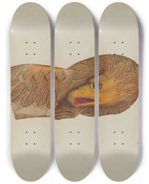 Triptych art skateboard deck of Willard Hazen Eagle Woodcarving by Willard Hazen