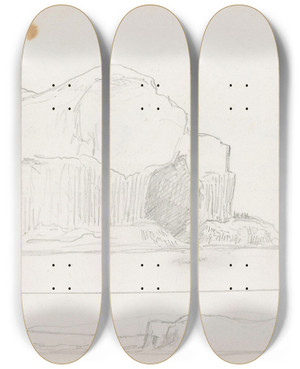 Triptych art skateboard deck of Hans Gude Fingals Cave Staffa Sett Fra Sr by Hans Gude (1825-1903)
