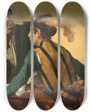 Triptych art skateboard deck of Caravaggio The Cardsharps by Caravaggio (1571-1610)