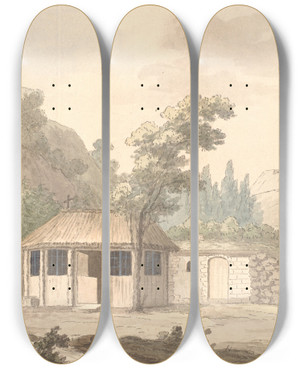 Triptych art skateboard deck of Sren L Lange Liselund by Soren L Lange (1760-1828)