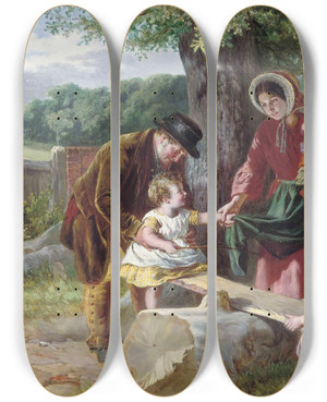 Triptych art skateboard deck of William Henry Knight In Training For The Derby by William Henry Knight (1823-1863)