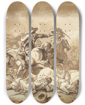 Triptych art skateboard deck of Ferdinand Kobell A Battle Scene_2 by Ferdinand Kobell (1740-1799)
