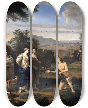 Triptych art skateboard deck of Gerard Hoet Ulysses And Nausicaa In An Arcadian Landscape by Gerard Hoet (1648-1733)