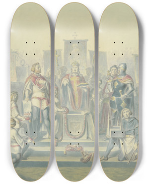 Triptych art skateboard deck of Ferdinand Fellner Grundsteinlegung Einer Kirche by Ferdinand Fellner (1799-1859)