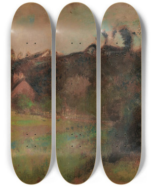 Triptych art skateboard deck of Edgar Degas Maisons Au Pied Dune Falaise_1 by Edgar Degas (1834-1917)
