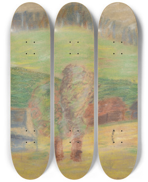 Triptych art skateboard deck of Arnold Peter Weiszkubnan Hay Barn by Arnold Peter Weisz-Kubnan (1898-1944)