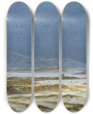 Triptych art skateboard deck of Caspar David Friedrich Northern Landscapespring by Caspar David Friedrich (1774-1840)