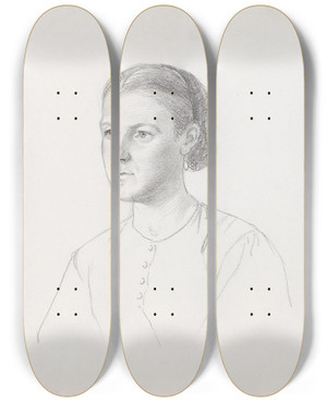 Triptych art skateboard deck of Adolph Tidemand Portrait Of A Woman_2 by Adolph Tidemand (1814-1876)