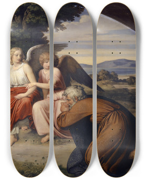 Triptych art skateboard deck of Bernhard Von Neher The Younger The Angels With Abraham by Bernhard Von Neher The Younger (1806-1886)