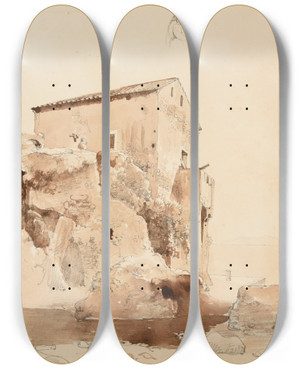 Triptych art skateboard deck of Jacquesraymond Brascassat Sorrente Maison by Jacques Raymond Brascassat (1804-1867)