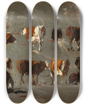 Triptych art skateboard deck of Eugne Boudin Tude De Vaches by Eugene Boudin (1824-1898)