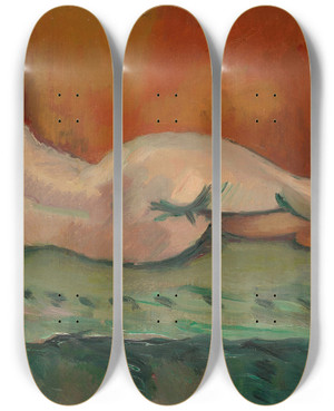 Triptych art skateboard deck of Henri Manguin Nu Couch De Dos by Henri Manguin (1874-1949)