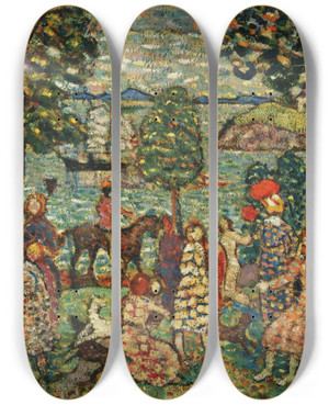 Triptych art skateboard deck of Maurice Prendergast Fantasy by Maurice Prendergast (1858-1924)