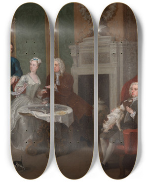 Triptych art skateboard deck of William Hogarth Portrait Of A Family by William Hogarth (1697-1764)