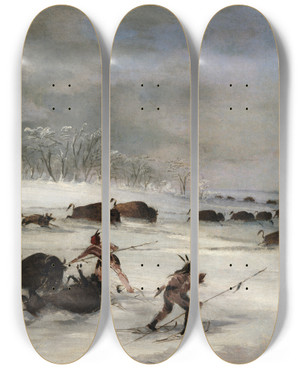Triptych art skateboard deck of George Catlin Sioux Indians On Snowshoes Lancing Buffalo by George Catlin (1796-1872) Triptych art skateboard deck of George Catlin Sioux Indians On Snowshoes Lancing Buffalo by George Catlin (1796-1872)