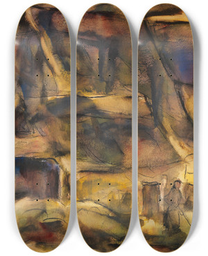 Triptych art skateboard deck of Christian Rohlfs Bauernhaus In Holstein by Christian Rohlfs (1849-1938)