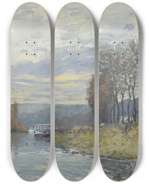 Triptych art skateboard deck of Alfred Sisley La Seine Bougival_1 by Alfred Sisley (1840-1899)