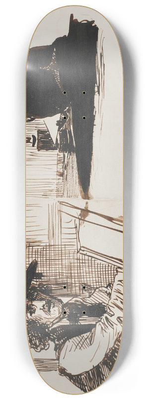 Edward John Poynter - Whistler drawing Poynter; back view of a man seated at a table near a lighted lamp 8.25 inch art skate deck