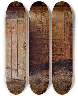 Triptych art skateboard deck of Christen Dalsgaard Outhouse Interior by Christen Dalsgaard (1824-1907)