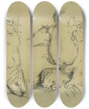 Triptych art skateboard deck of Kthe Kollwitz Suglingsskizzen by Kthe Kollwitz (1867-1945)