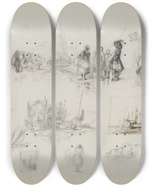 Triptych art skateboard deck of Eugne Isabey Seaside Studies by Eugene Isabey (1803-1886) Triptych art skateboard deck of Eugne Isabey Seaside Studies by Eugene Isabey (1803-1886)