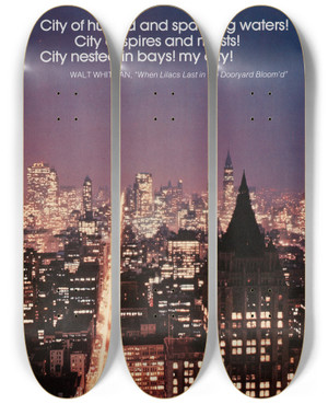 Triptych art skateboard deck of Us Information Agency Scenically Yours New York City by U S Information Agency (1953-1999)