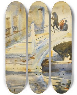 Triptych art skateboard deck of John Singer Sargent Venice Bridge With Figures by John Singer Sargent (1856-1925)