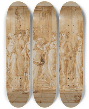 Triptych art skateboard deck of Giovanni Domenico Tiepolo In Piazza by Giovanni Domenico Tiepolo (1727-1804) Triptych art skateboard deck of Giovanni Domenico Tiepolo In Piazza by Giovanni Domenico Tiepolo (1727-1804)