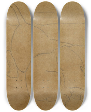 Triptych art skateboard deck of Antoinelouis Barye Ours Dvorant Un Boeuf by Antoine-Louis Barye (1796-1875)