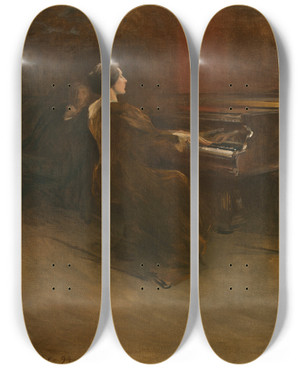 Triptych art skateboard deck of John White Alexander Le Piano by John White Alexander (1856-1915)