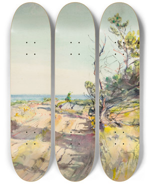 Triptych art skateboard deck of Howard Russell Butler Untitled Ii by Howard Russell Butler (1856-1934)