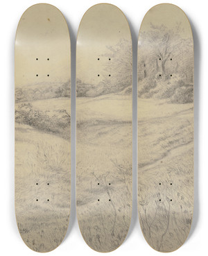 Triptych art skateboard deck of Otto Scholderer Waldlandschaft Bei Kronberg_1 by Otto Scholderer (1834-1902)