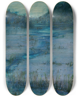 Triptych art skateboard deck of Alice Pike Barney Marshlands At Sundown by Alice Pike Barney (1857-1931)