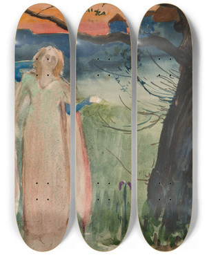 Triptych art skateboard deck of Edwin Austin Abbey Ophelia By The Brook Act Iv Scene Viihamlet by Edwin Austin Abbey (1852-1911)