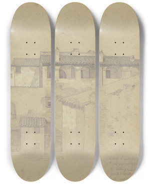 Triptych art skateboard deck of Heinrich Reinhold Blick Ber Die Dcher Italienischer Huser by Heinrich Reinhold (1788-1825)