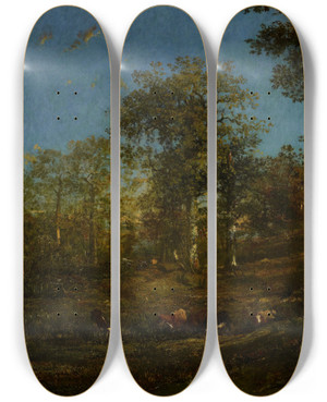 Triptych art skateboard deck of Jules Dupr View Of The Pastures Of The Limousin France by Jules Dupre (1811-1889)