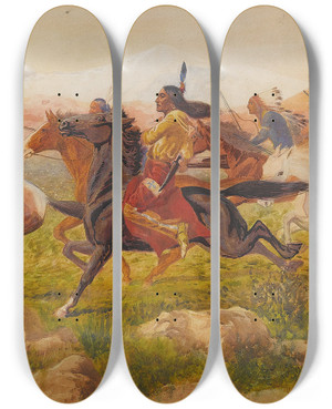 Triptych art skateboard deck of William De La Montagne Cary Racing The Steam Train by William de la Montagne Cary (1840-1922)