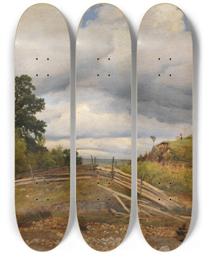 Triptych art skateboard deck of Georg Heinrich Crola Am Chiemsee In Bayern by Georg Heinrich Crola (1804-1879)