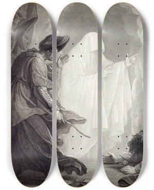 Triptych art skateboard deck of William Sharp Saul And The Witch Of Endor by William Sharp (1749-1824)