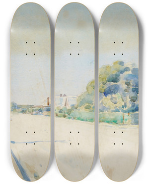 Triptych art skateboard deck of James Nairn Street Scene by James M Nairn (1859-1904)