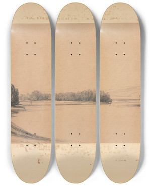 Triptych art skateboard deck of David Young Cameron A Scottish River by David Young Cameron (1865-1945)