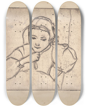 Triptych art skateboard deck of Armand Seguin Buste De Fillette Bretonne Young Breton Woman Adjusting Her Hat by Armand Seguin (1869-1903)