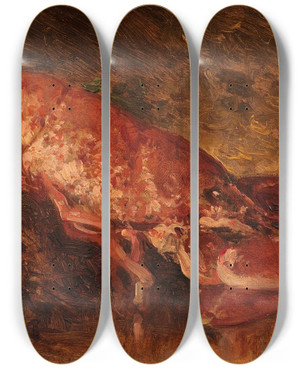 Triptych art skateboard deck of Flix Ziem Nature Morte Au Homard by Felix Ziem (1821-1911)