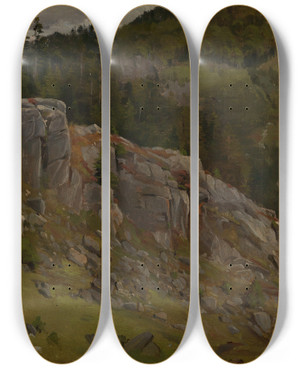 Triptych art skateboard deck of Eugen Bracht Am Kaiserberg Bei Bernau by Eugen Bracht (1842-1921)