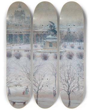 Triptych art skateboard deck of Carl Pippich Der Uere Burgplatz In Wien Im Winter by Carl Pippich (1862-1932)