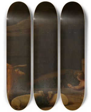 Triptych art skateboard deck of Dirck Wijntrack Annunciation To The Shepherds by Dirck Wijntrack (1615-1678)