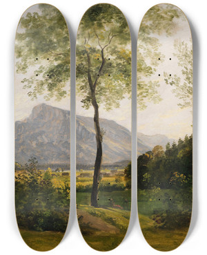 Triptych art skateboard deck of Johann Georg Von Dillis Landschaft Mit Dem Untersberg Bei Salzburg by Johann Georg Von Dillis (1759-1841)