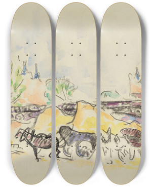 Triptych art skateboard deck of Paul Signac Paris Le Quai Au Pont Des Saintspres by Paul Signac (1863-1935)