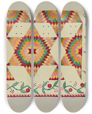 Triptych art skateboard deck of Cornelius Frazier Applique Quilt by Cornelius Frazier