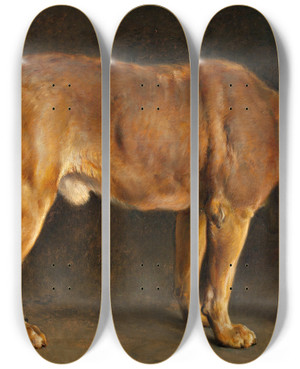 Triptych art skateboard deck of Otto Bache A Broholmer Dog Looking At A Stag Beetle by Otto Bache (1839-1927)